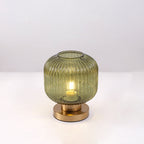Contemporary Scandinavian Round Cylinder Striped Iron Glass 1-Light Table Lamp For Bedroom Lumendat