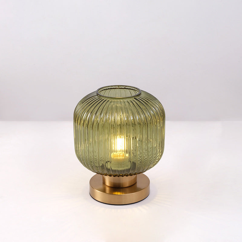 Contemporary Scandinavian Round Cylinder Striped Iron Glass 1-Light Table Lamp For Bedroom Lumendat