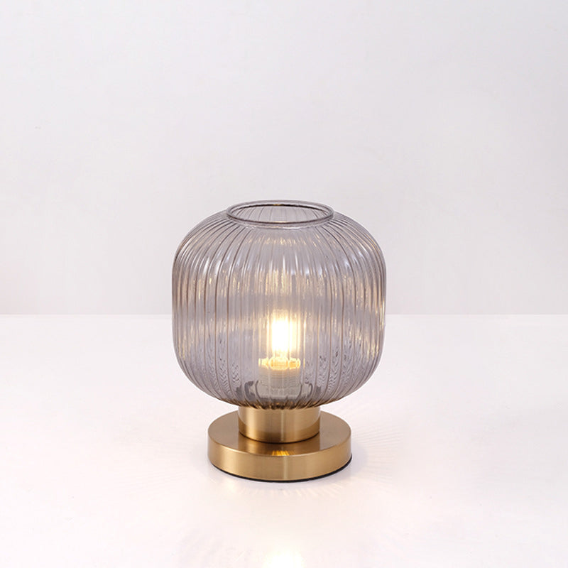 Contemporary Scandinavian Round Cylinder Striped Iron Glass 1-Light Table Lamp For Bedroom Lumendat