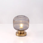 Contemporary Scandinavian Round Cylinder Striped Iron Glass 1-Light Table Lamp For Bedroom Lumendat