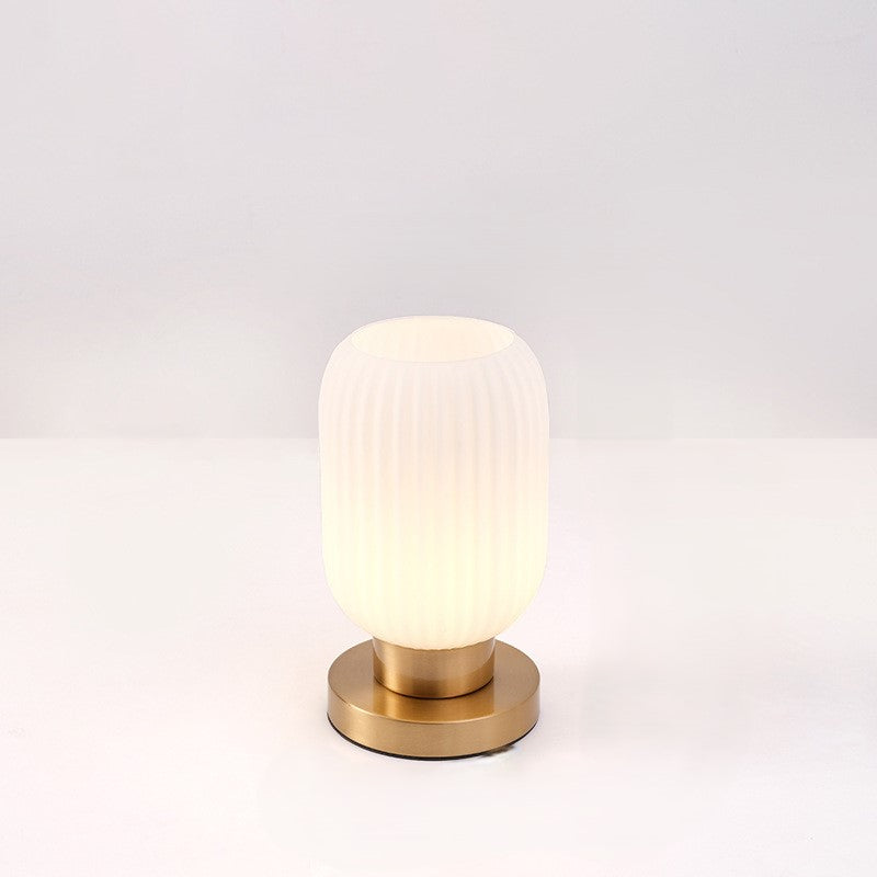 Contemporary Scandinavian Round Cylinder Striped Iron Glass 1-Light Table Lamp For Bedroom Lumendat