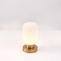 Contemporary Scandinavian Round Cylinder Striped Iron Glass 1-Light Table Lamp For Bedroom Lumendat