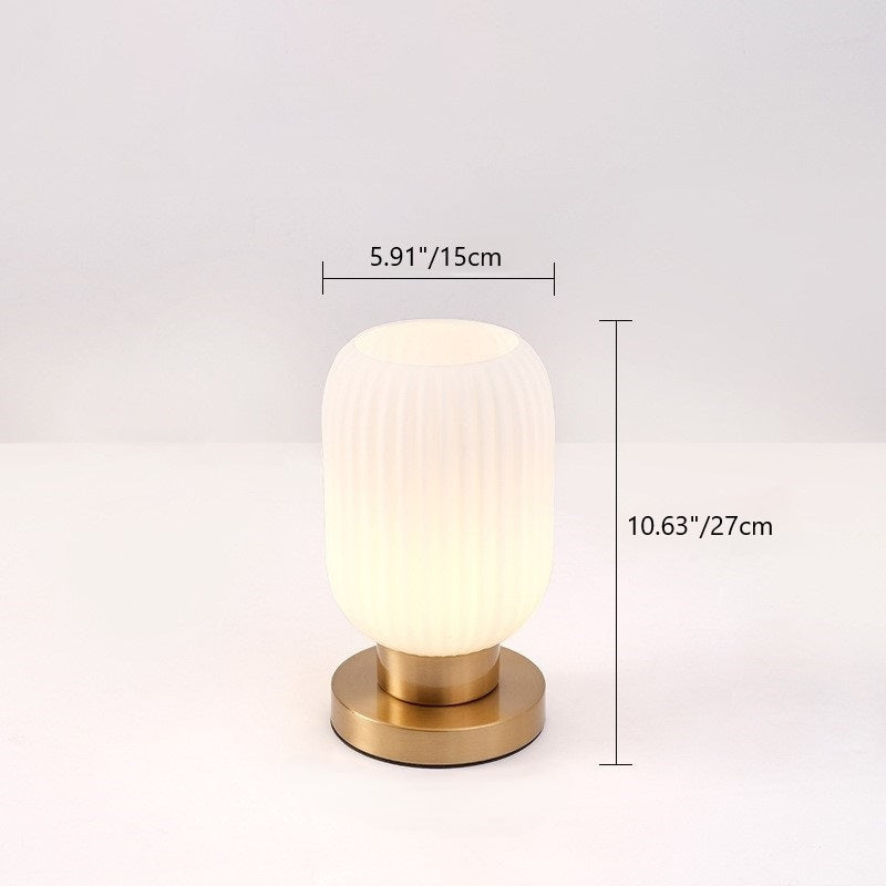 Contemporary Scandinavian Round Cylinder Striped Iron Glass 1-Light Table Lamp For Bedroom Lumendat