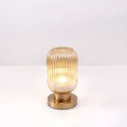 Contemporary Scandinavian Round Cylinder Striped Iron Glass 1-Light Table Lamp For Bedroom Lumendat