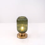 Contemporary Scandinavian Round Cylinder Striped Iron Glass 1-Light Table Lamp For Bedroom Lumendat