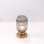 Contemporary Scandinavian Round Cylinder Striped Iron Glass 1-Light Table Lamp For Bedroom Lumendat