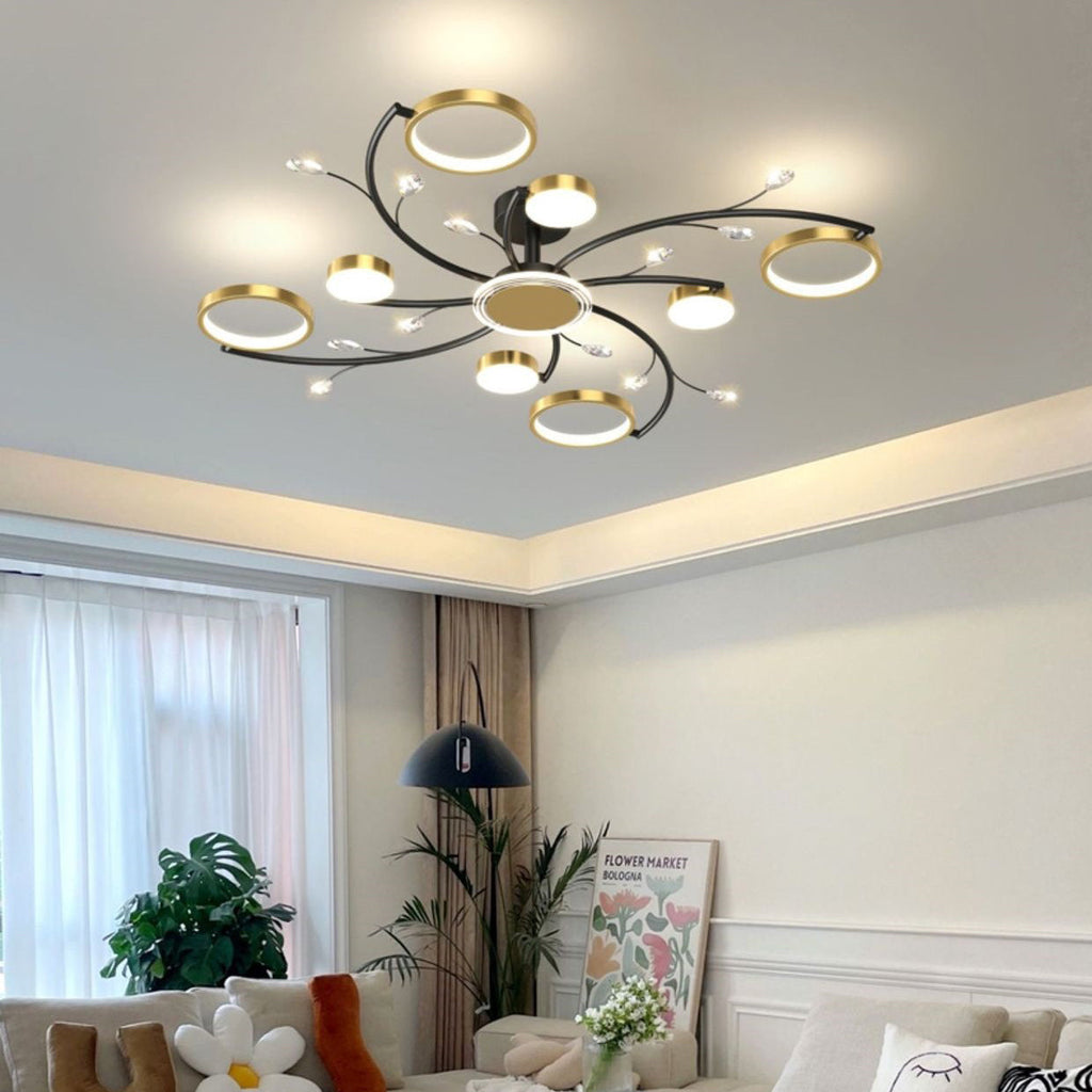 Contemporary Scandinavian Branch Round Iron Acrylic LED Semi-flush Mount Ceiling Light for Living Room BulbSquare