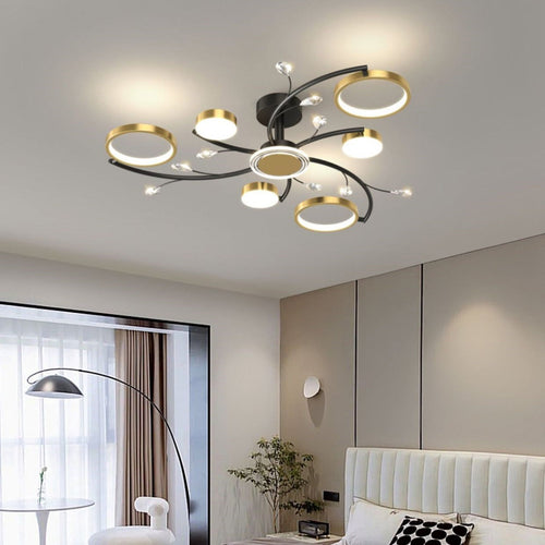 Contemporary Scandinavian Branch Round Iron Acrylic LED Semi-flush Mount Ceiling Light for Living Room