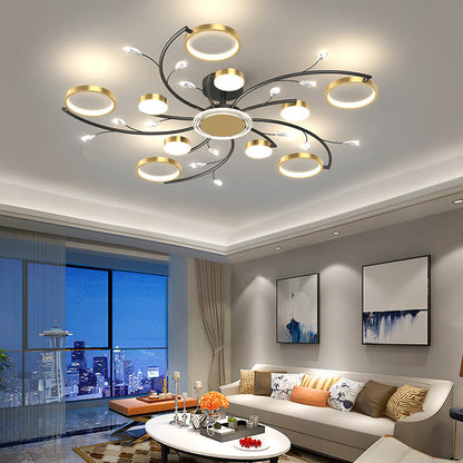 Contemporary Scandinavian Branch Round Iron Acrylic LED Semi-flush Mount Ceiling Light for Living Room