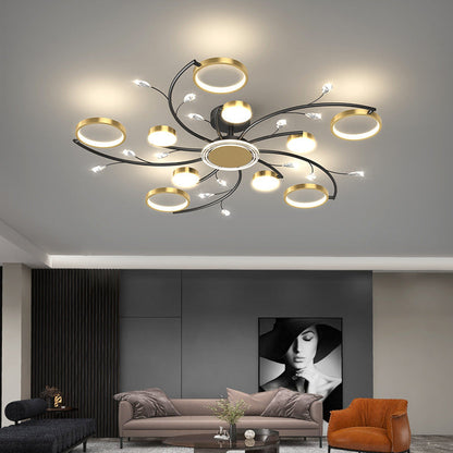 Contemporary Scandinavian Branch Round Iron Acrylic LED Semi-flush Mount Ceiling Light for Living Room