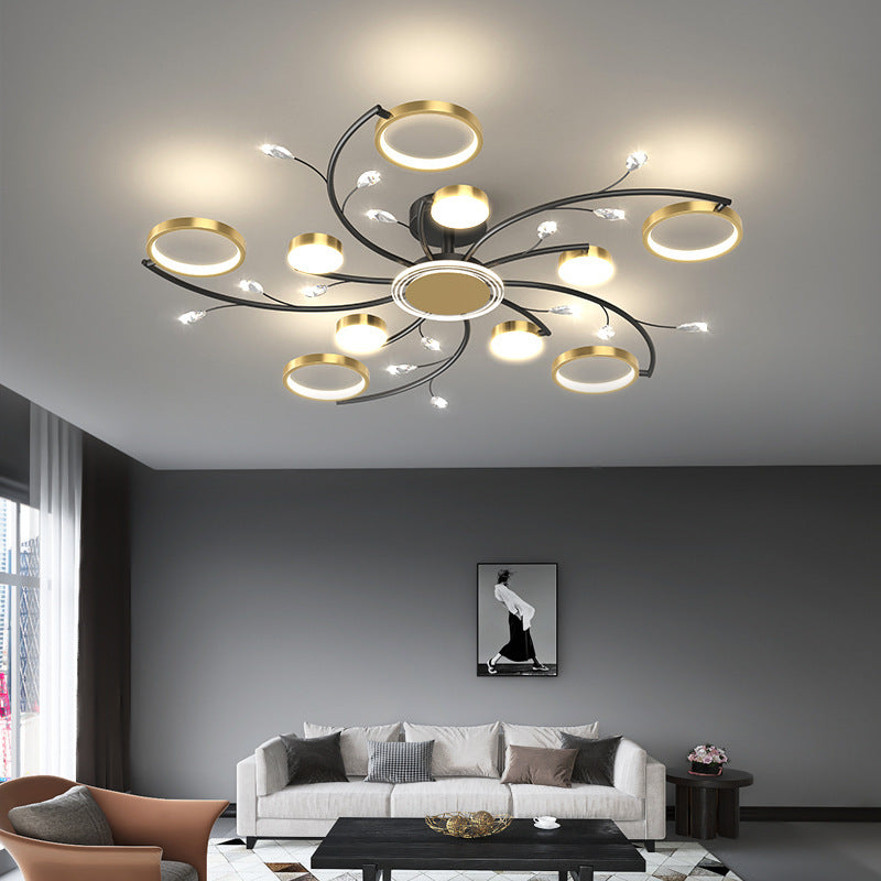 Contemporary Scandinavian Branch Round Iron Acrylic LED Semi-flush Mount Ceiling Light for Living Room
