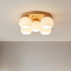 Contemporary Scandinavian Round Ball Solid Wood Metal Glass 3/5 Semi-Flush Mount Ceiling Light For Bedroom