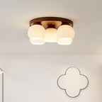 Contemporary Scandinavian Round Ball Solid Wood Metal Glass 3/5 Semi-Flush Mount Ceiling Light For Bedroom
