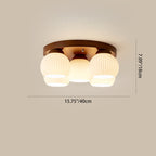 Contemporary Scandinavian Round Ball Solid Wood Metal Glass 3/5 Semi-Flush Mount Ceiling Light For Bedroom