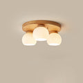Contemporary Scandinavian Round Ball Solid Wood Metal Glass 3/5 Semi-Flush Mount Ceiling Light For Bedroom