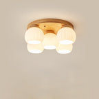Contemporary Scandinavian Round Ball Solid Wood Metal Glass 3/5 Semi-Flush Mount Ceiling Light For Bedroom