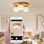 Contemporary Scandinavian Round Ball Solid Wood Metal Glass 3/5 Semi-Flush Mount Ceiling Light For Bedroom