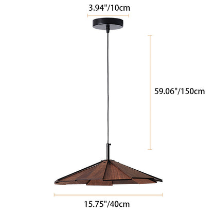 Traditional Japanese Umbrella Iron Wooden LED Pendant Light For Living Room