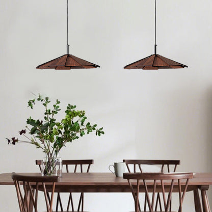 Traditional Japanese Umbrella Iron Wooden LED Pendant Light For Living Room