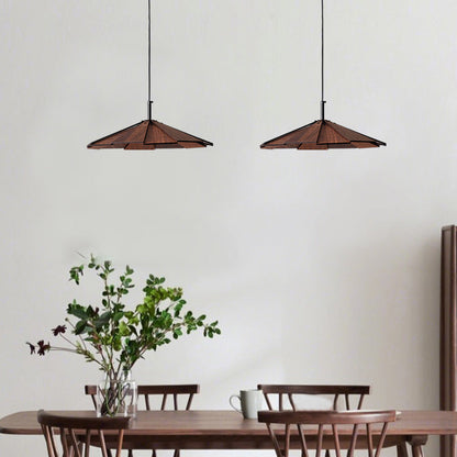 Traditional Japanese Umbrella Iron Wooden LED Pendant Light For Living Room