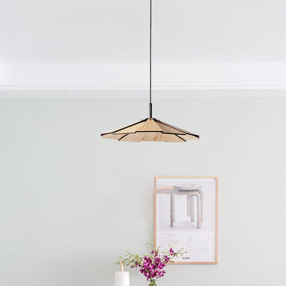 Traditional Japanese Umbrella Iron Wooden LED Pendant Light For Living Room