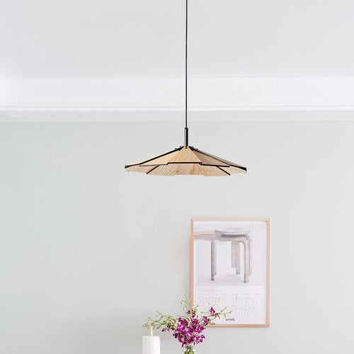 Traditional Japanese Umbrella Iron Wooden LED Pendant Light For Living Room