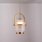 Modern Luxury Cylinder Arc Iron Glass 1-Light Pendant Light For Living Room