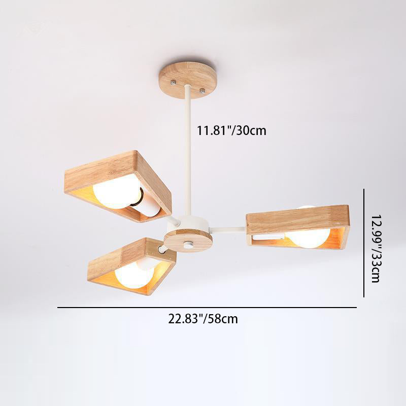 Contemporary Scandinavian Trapezoidal Branch Disc Base Iron Wood 3/5/6/8 Chandelier for Living Room BulbSquare