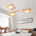 Contemporary Scandinavian Trapezoidal Branch Disc Base Iron Wood 3/5/6/8 Chandelier for Living Room BulbSquare