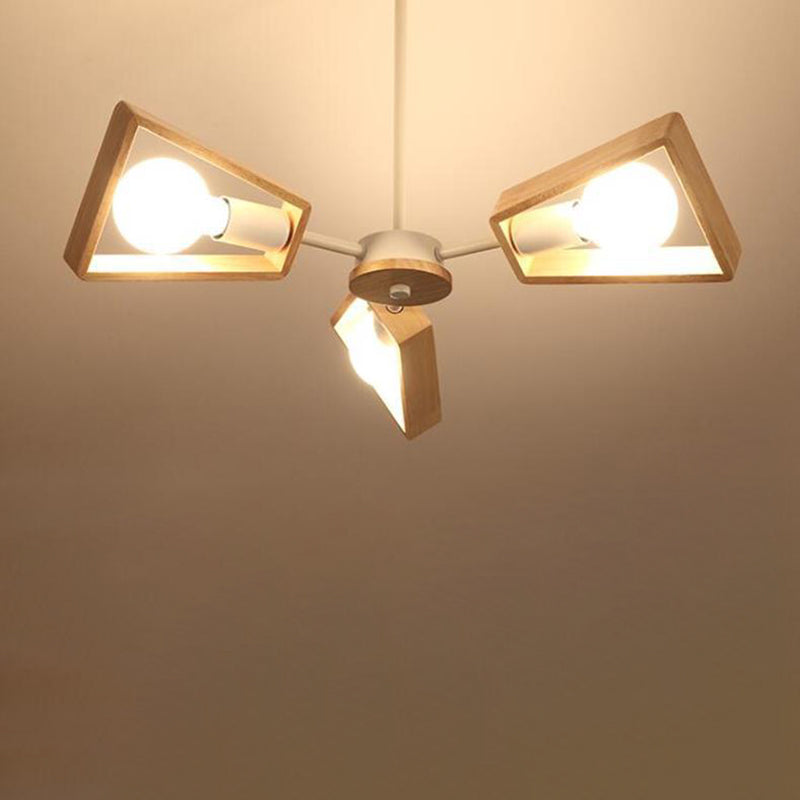 Contemporary Scandinavian Trapezoidal Branch Disc Base Iron Wood 3/5/6/8 Chandelier for Living Room BulbSquare