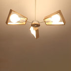 Contemporary Scandinavian Trapezoidal Branch Disc Base Iron Wood 3/5/6/8 Chandelier for Living Room BulbSquare
