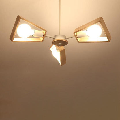 Contemporary Scandinavian Trapezoidal Branch Disc Base Iron Wood 3/5/6/8 Chandelier for Living Room