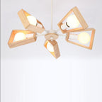 Contemporary Scandinavian Trapezoidal Branch Disc Base Iron Wood 3/5/6/8 Chandelier for Living Room BulbSquare