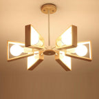 Contemporary Scandinavian Trapezoidal Branch Disc Base Iron Wood 3/5/6/8 Chandelier for Living Room BulbSquare