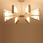 Contemporary Scandinavian Trapezoidal Branch Disc Base Iron Wood 3/5/6/8 Chandelier for Living Room BulbSquare