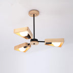 Contemporary Scandinavian Trapezoidal Branch Disc Base Iron Wood 3/5/6/8 Chandelier for Living Room BulbSquare