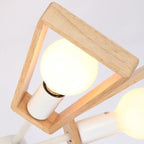Contemporary Scandinavian Trapezoidal Branch Disc Base Iron Wood 3/5/6/8 Chandelier for Living Room BulbSquare
