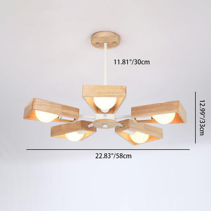 Contemporary Scandinavian Trapezoidal Branch Disc Base Iron Wood 3/5/6/8 Chandelier for Living Room