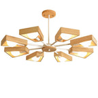 Contemporary Scandinavian Trapezoidal Branch Disc Base Iron Wood 3/5/6/8 Chandelier for Living Room BulbSquare