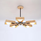 Contemporary Scandinavian Trapezoidal Branch Disc Base Iron Wood 3/5/6/8 Chandelier for Living Room BulbSquare