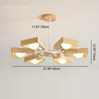 Contemporary Scandinavian Trapezoidal Branch Disc Base Iron Wood 3/5/6/8 Chandelier for Living Room BulbSquare