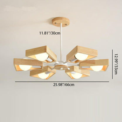 Contemporary Scandinavian Trapezoidal Branch Disc Base Iron Wood 3/5/6/8 Chandelier for Living Room