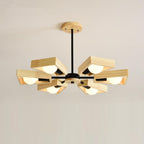 Contemporary Scandinavian Trapezoidal Branch Disc Base Iron Wood 3/5/6/8 Chandelier for Living Room BulbSquare