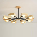 Contemporary Scandinavian Trapezoidal Branch Disc Base Iron Wood 3/5/6/8 Chandelier for Living Room BulbSquare