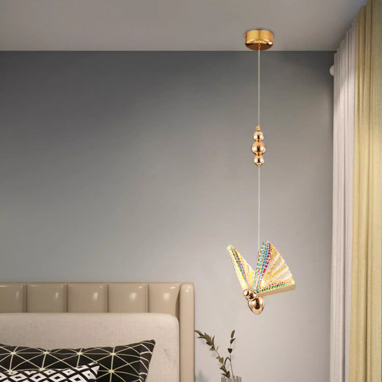 Contemporary Scandinavian Butterfly Beads Zinc Alloy Iron Acrylic LED Pendant Light for Living Room