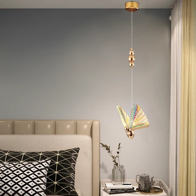 Contemporary Scandinavian Butterfly Beads Zinc Alloy Iron Acrylic LED Pendant Light for Living Room