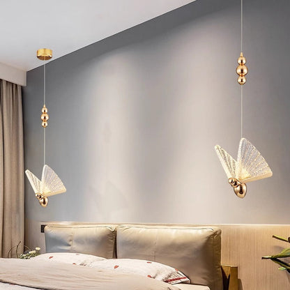 Contemporary Scandinavian Butterfly Beads Zinc Alloy Iron Acrylic LED Pendant Light for Living Room