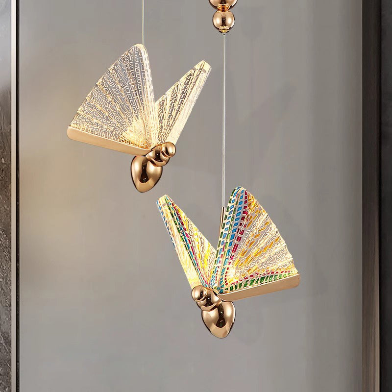 Contemporary Scandinavian Butterfly Beads Zinc Alloy Iron Acrylic LED Pendant Light for Living Room
