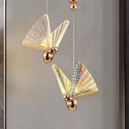 Contemporary Scandinavian Butterfly Beads Zinc Alloy Iron Acrylic LED Pendant Light for Living Room