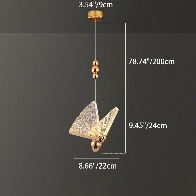 Contemporary Scandinavian Butterfly Beads Zinc Alloy Iron Acrylic LED Pendant Light for Living Room